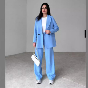 Abito da donna minimalista XS-3XL all'ingrosso completo Casual Plus Size due pezzi pantaloni larghi a maniche lunghe in tinta unita - Product Image 2