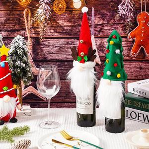 Housse de bouteille de <span class=keywords><strong>vin</strong></span> en tissu, gnome de Noël, sapin de Noël, chapeau en forme de bois de cerf, décoration de table de Noël, ornement - Product Image 5