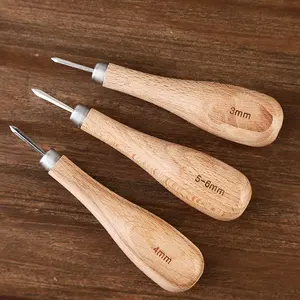 Punzonadora de cuero herramientas para hacer agujero manija de madera lezna afilada
