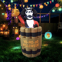 5FT Inflatables Décoration Fête En Plein Air Jardin Halloween Pirate Gonflable avec Baril De Bière