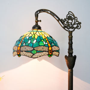 Tiffany Lampadaire Vert Libellule Style Vitrail Arqué Col De Cygne Réglable Angle Lampadaire pour Salon Chambre - Product Image 1