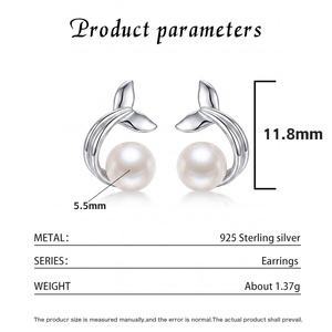 Elegant S925 <b>Silver</b> Freshwater Pearl <b>Stud</b> Earrings Zircon Smile Leaf Jewelry for Women Wedding Bridal Anniversary Gift - Product Image 6