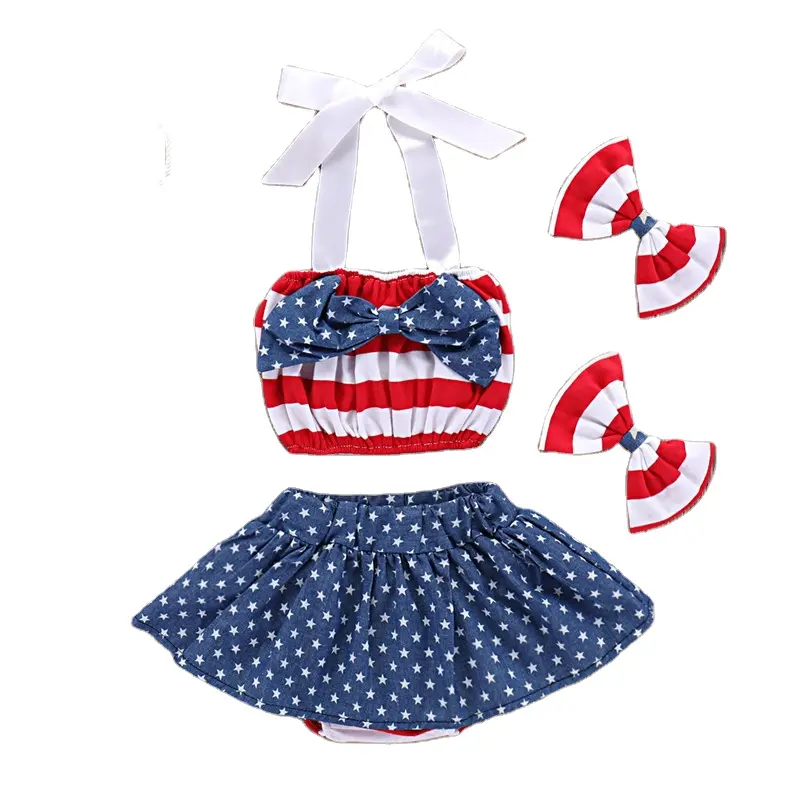 4 июля патриотический комплект одежды для девочек, детская одежда