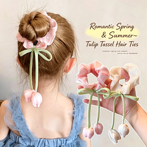 Set <span class=keywords><strong>de</strong></span> Lazos para el Cabello Hechos a Mano con Diseño Romántico Francés, con Flores <span class=keywords><strong>de</strong></span> Tulipán, Borlas y Lazos <span class=keywords><strong>de</strong></span> Satén, Estilo Coquette - Product Image 5