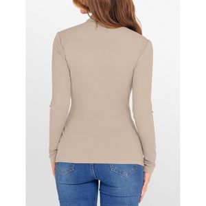 FOXA Top de punto acanalado de manga larga con cuello simulado para mujer, ajuste ceñido, estilo casual elegante, jersey para otoño - Product Image 6