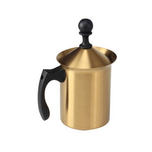 Mousseur à lait manuel en acier inoxydable à double maille, pompe à main pour lait et crème, pour café, latte, cappuccino - Finition dorée - Product Image 4