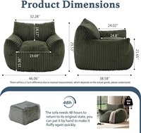 DISHI Ensemble de canapés poufs en tissu velours côtelé doux et moelleux, design japonais moderne, pour la maison, le bureau, le salon, avec billes de polystyrène