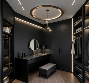 Armoire intégrée moderne noire de luxe - Éclairage LED et coiffeuse, rangement spacieux pour la chambre à coucher - Product Image 1