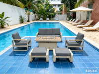 Table de jardin avec foyer et verre décoratif, 6 pièces