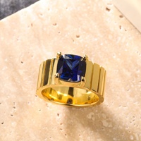 DEYIN Dainty Jewelry 925 Sterling Silver Date 18k Plaqué Or Grand Saphir Royal Gemstone Chevalière Bague Pour Les Femmes