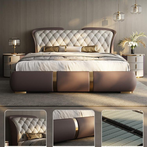 Set Letto Matrimoniale <span class=keywords><strong>di</strong></span> <span class=keywords><strong>Lusso</strong></span> in Stile Moderno Popolare, Letto King Size in Pelle, Struttura Letto <span class=keywords><strong>di</strong></span> Design per Hotel e Camera da Letto - Product Image 4