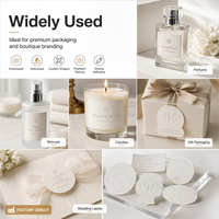 Étiquettes en papier texturé personnalisées avec texte en relief, autocollants en papier gaufré pour l'emballage de parfums, de soins de la peau et de bougies, OEM