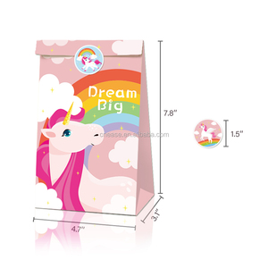 Huancai cartoon unicorn party favors bags 12 pcs sacchetti di carta regalo goody candy treat bag con <span class=keywords><strong>adesivi</strong></span> <span class=keywords><strong>per</strong></span> forniture di <span class=keywords><strong>compleanno</strong></span> <span class=keywords><strong>per</strong></span> bambini - Product Image 2