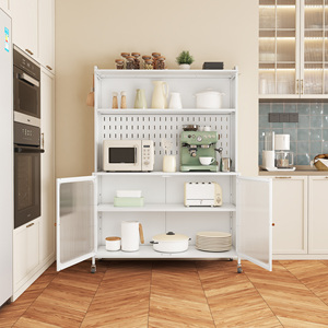 Tall <b>Kitchen</b> Pantry Cabinet with Glass Doors & Adjustable Shelves, <b>Storage</b> <b>Cupboard</b> for <b>Kitchen</b> Living Room Dining - Product Image 4