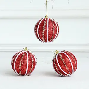 Ornamen pohon Natal bentuk bintang, dekorasi pohon Natal celup berwarna, ornamen bola Natal ukuran 8cm