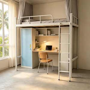 Compact Metal <strong>High</strong> <strong>Sleeper</strong> Bed with Computer Table and Safety Guardrails for <strong>Small</strong> Rooms - Product Image 1