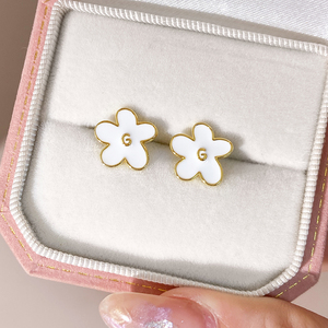 Enamel White Color Daisy <b>Earrings</b> 18K Gold Plated <b>Cute</b> Floral Studs Minimalist Everyday Flower Stud <b>Earrings</b> - Product Image 6