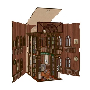 2025 éducatif éternel librairie bricolage à la main maison de poupée bois Puzzle jouets livre coins avec lumière bâtiment modèle jouets livre coin - Product Image 4