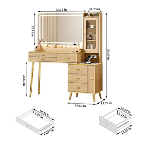 Coiffeuse compacte de 48 pouces avec miroir éclairé, 7 tiroirs, étagère ouverte, support pour sèche-cheveux pour la chambre à coucher - Product Image 2