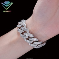 Chaîne en moissanite VVS 20 mm sertie à l'envers, argent sterling 925, collier en diamant glacé, chaîne cubaine en moissanite, bijoux hip-hop