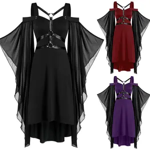 Renaissance Gothic Dress for Women Halloween Plus Size Witch Costume Butterfly Sleeve Medieval Steampunk Cosplay Dress