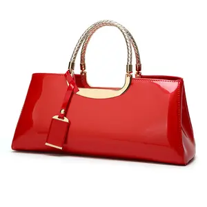 Women Top Handle purse Evening Party Satchel bag, Glossy Faux Patent Leather Structured Shoulder Handbag for bride married