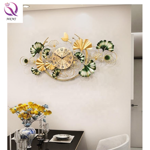 Horloge murale intérieure en fer moderne et simple Tenture murale en feuille de Ginkgo muette Horloge décorative murale en métal doré Art déco <span class=keywords><strong>plante</strong></span> - Product Image 3