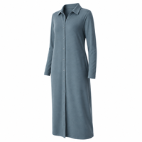 Robe chemise midi à manches longues, boutonnée sur le devant, col classique, robe décontractée, tricot uni teint