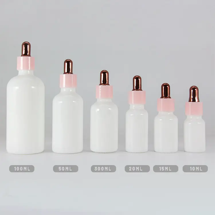 Botella de porcelana pequeña, gotero de vidrio blanco Ópalo, suero cosmético, 10ml, 15ml, 30ml, 50ml, 100ml