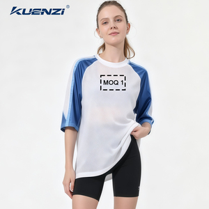 T-shirts à manches courtes en maille color-block patchwork 100 % polyester à col rond Kuenzi pour fille, idéaux pour les sports de plein air américains et canadiens - Product Image 2