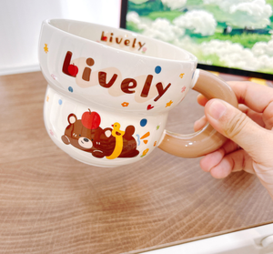 Taza de Leche de Cerámica de 400 ml con Diseño de Animalitos de Dibujos Animados en Amarillo y <span class=keywords><strong>Rosa</strong></span>, con Logotipo Personalizado, en Caja de Color, para Regalo de Cumpleaños Infantil - Product Image 3