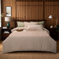 Parure de lit 4 pièces en lin de luxe léger, motif brodé en tissu éponge, lin français, suite de literie à broderie lourde