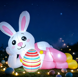 Lindo conejo de Pascua inflable acostado junto a un huevo colorido para jardín, patio, porche y decoración de temporada. - Product Image 3