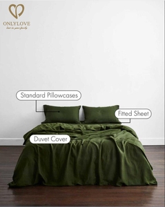 Vải Lanh Thoải Mái/Mềm Mại Bán Lớn Bất 5 Sao Khách Sạn Đồng Bằng Phong Cách Olive 100% Linen Duvet Cover Bộ Đồ Giường Bộ Tấm - Product Image 3