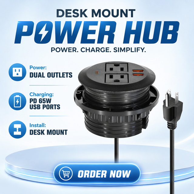 IP44 Design Embedded Power Outlet US Standard Socket 2 Type +1 C Charging Ports 16A PD 65W PC Material for Sofa Tabletop