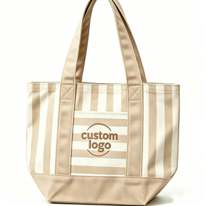 Nuova Borsa Mini in Tela a Righe <span class=keywords><strong>con</strong></span> Logo Ricamato Personalizzato, Borsa per la Spesa in Cotone <span class=keywords><strong>con</strong></span> Tasca - Product Image 1