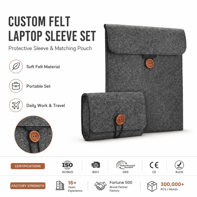 Custom Felt Laptop Sleeve Set Portable Eco-friendly Soft Protect IPad Cover Laptop Inner Bag 14inch Laptop Bag