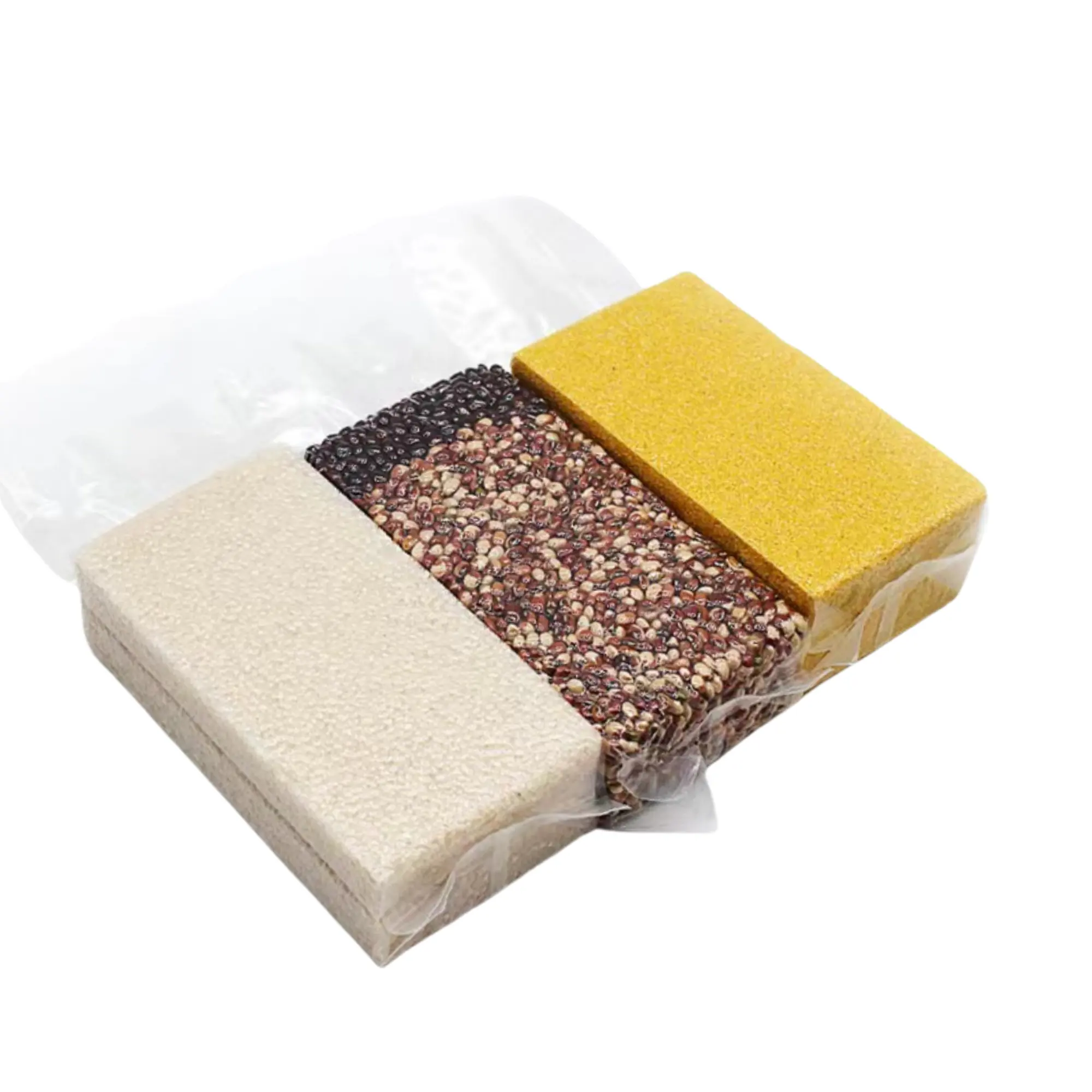 Saco de bloco de arroz de qualidade alimentar transparente para arroz multigrãos, saco transparente de grãos grossos e selado a quente