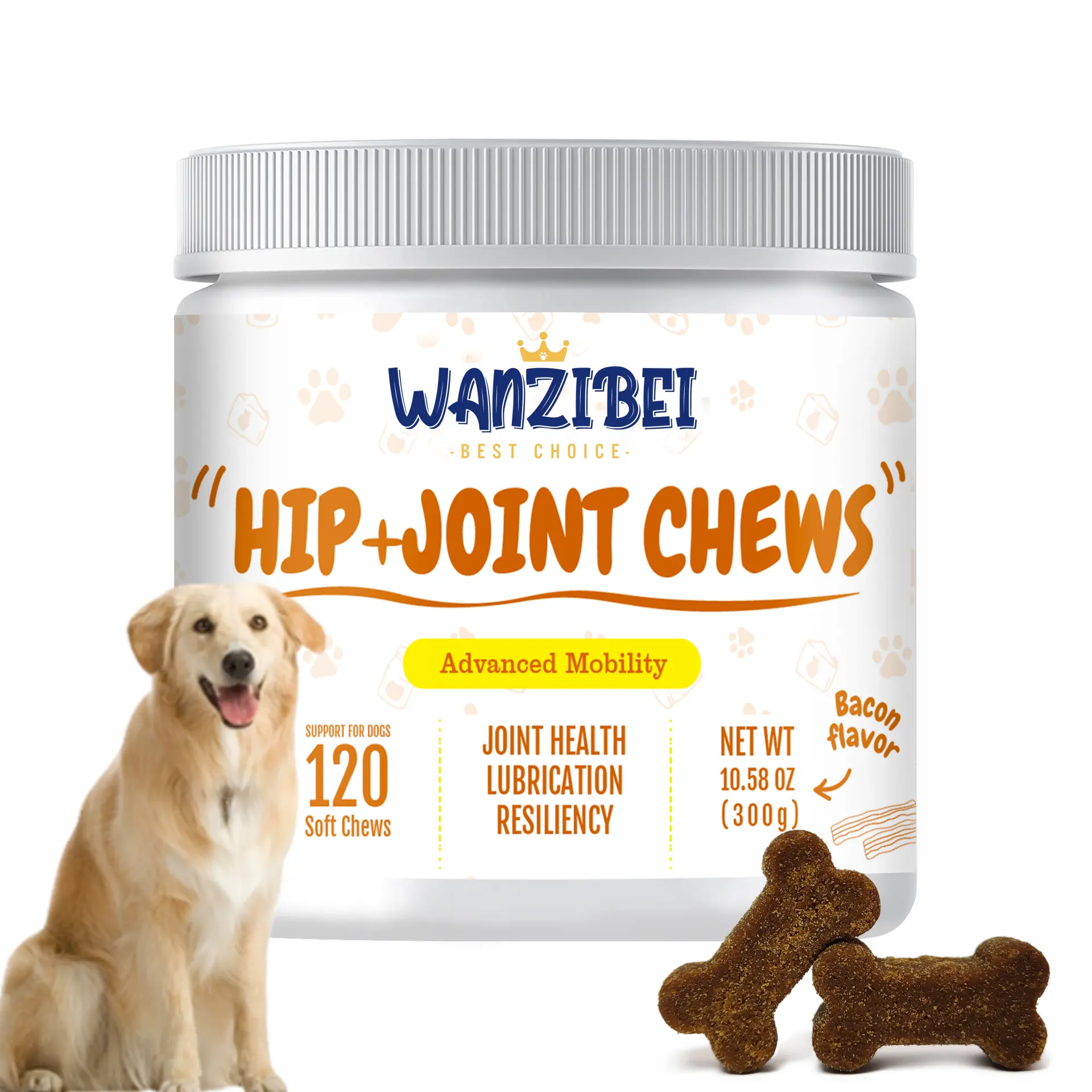 WANZIBEI Glucosamine for Dogs Hip and Joint Supplement soft Dog Chews with Chondroitin and MSM Arthritis Supplement for pet