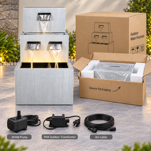 Fontana d'Acqua Moderna <span class=keywords><strong>da</strong></span> Esterno in Metallo con 3 Uscite a Cascata e Luce LED per <span class=keywords><strong>Giardino</strong></span>, Patio e Decorazione Hotel - Product Image 5