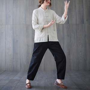 M-2XL été nouveau coton et chanvre chinois col debout bouton Tang costume haut Tai Chi costume <span class=keywords><strong>Zen</strong></span> costume thé chemise - Product Image 6
