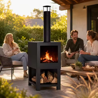 Brasero extérieur autoportant en acier noir avec foyer à bois, cheminée haute et rangement pour bûches, pour patio et jardin, US EU