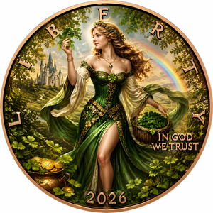 Moneta Commemorativa in Rame Puro da 1 Oncia, Tema San Patrizio, Medaglia Walking Liberty con Quadrifoglio, Non Moneta Circolare - Product Image 1
