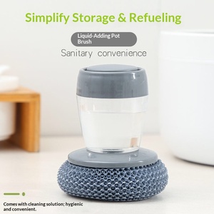 Dish <b>Brush</b> with Soap Dispenser – Portable Kitchen Cleaning Tool, Built-in Scrubber for Dishes, Pots, Pans – Press and Wash, Refi - Product Image 3