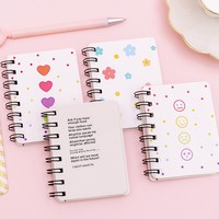 Carnet de notes A7 de poche créatif en papier, personnalisé, en gros, motif dessin animé (ours/fleur/cœur), avec spirale latérale, mini, portable, à feuilles mobiles