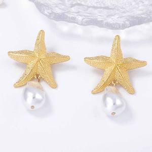 Boucles d'oreilles pendentif perle étoile de mer en alliage de style vacances océan loisirs pour femmes - Product Image 5