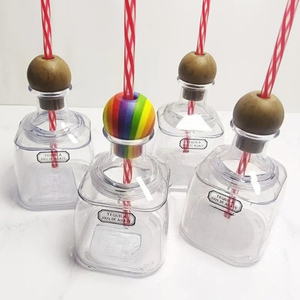 375ML Reusable Empty Liquor <strong>Drink</strong> <strong>Bottles</strong> Mini Clear Tequila <strong>Bottles</strong> Cups Wooden Round Stopper Reusable Cups with <strong>Straw</strong> - Product Image 1