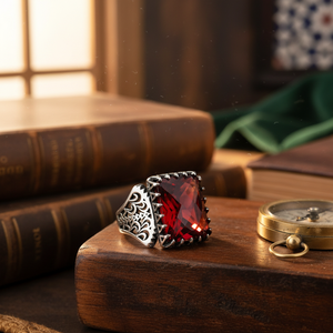 Ottoma Style Rectangle Cut Garnet Gemstone Ottoman Design <b>Men</b> <b>Rings</b> Authentic <b>Men</b> <b>Ring</b> Wholesale Handmade 925 Sterling <b>Silver</b> - Product Image 3