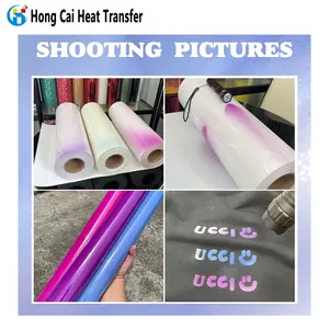 Hongcai personalizado de alta qualidade 3d luz puff mudança transferência de calor vinil puff filme de rolo de vinil para vestuário