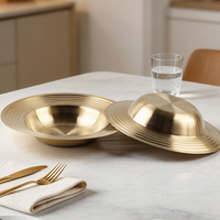 Nouvelle assiette à pâtes créative en acier inoxydable style coréen, compatible micro-ondes, design rétro de luxe léger, plat à collation épaissi